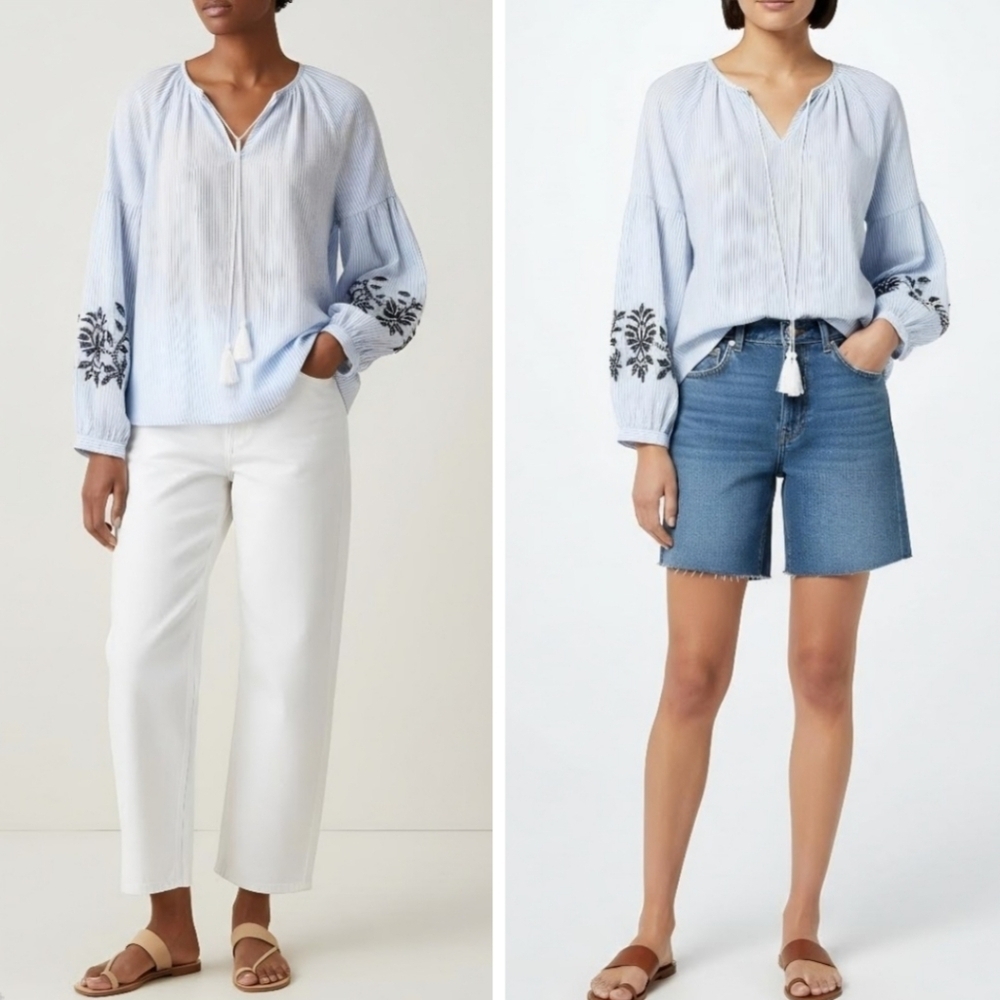 Who What Wear Bohemian Peasant Embroidered Balloon Sleeve Oversized Blouse Top